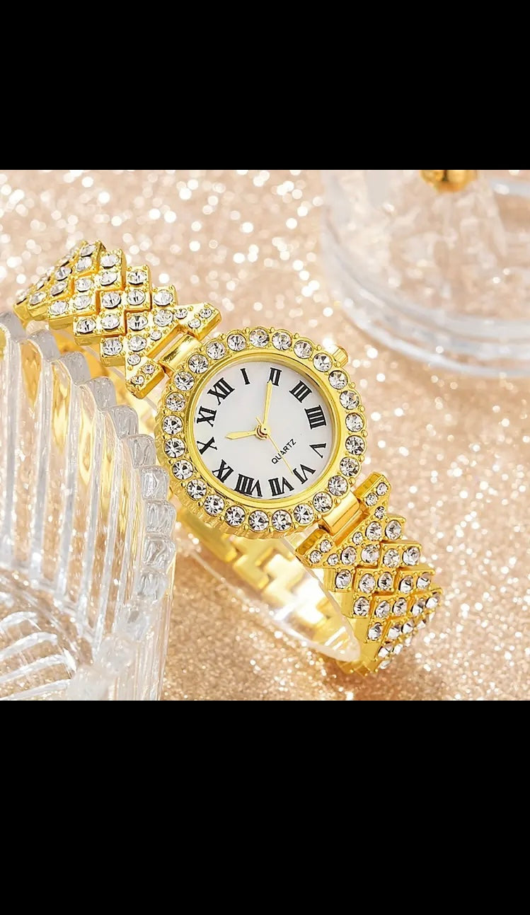 Elegant Women’s Gold Quartz Watch & Jewelry Gift Set