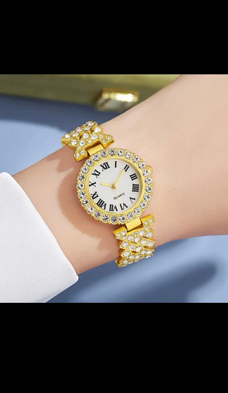 Elegant Women’s Gold Quartz Watch & Jewelry Gift Set