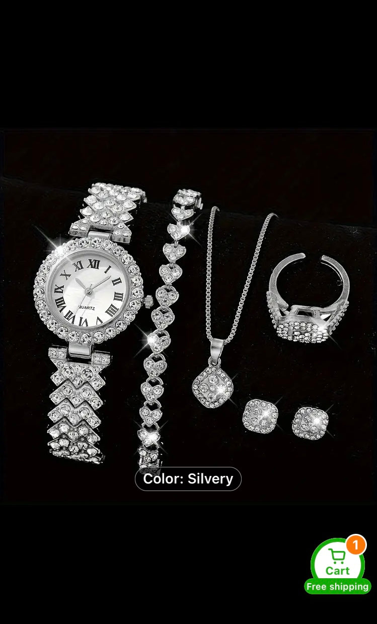 Elegant Women’s Gold Quartz Watch & Jewelry Gift Set