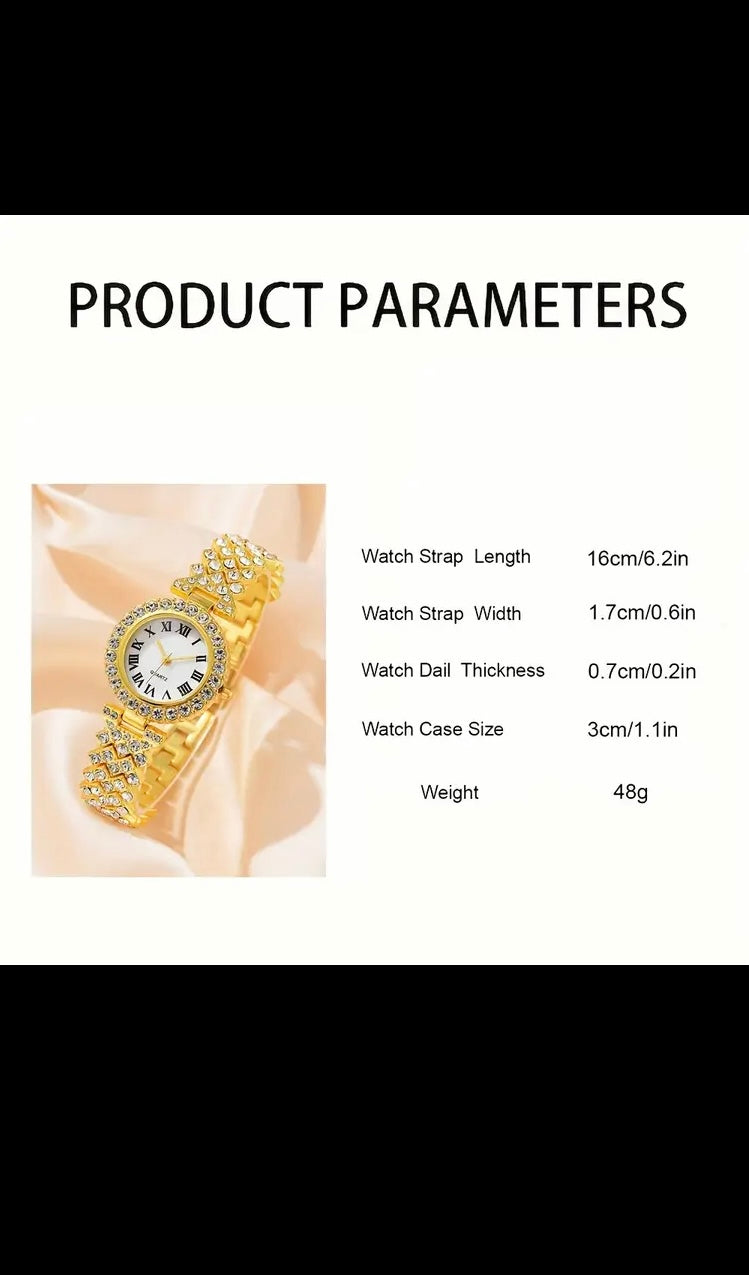 Elegant Women’s Gold Quartz Watch & Jewelry Gift Set