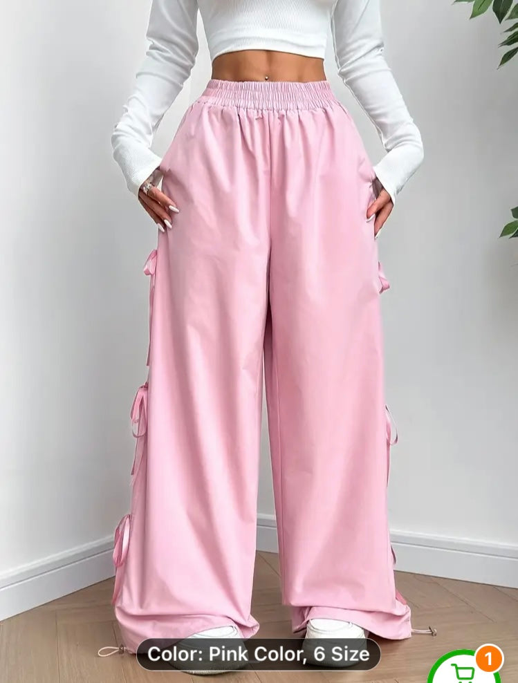 Stylish Ribbon-Casual Pants - Pink