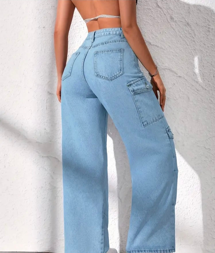 Trendy High-Waisted Cargo Jeans for Women