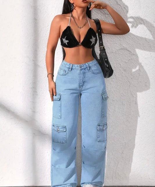 Trendy High-Waisted Cargo Jeans for Women