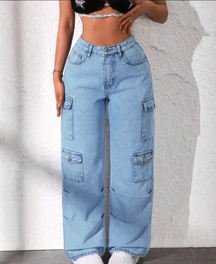 Trendy High-Waisted Cargo Jeans for Women