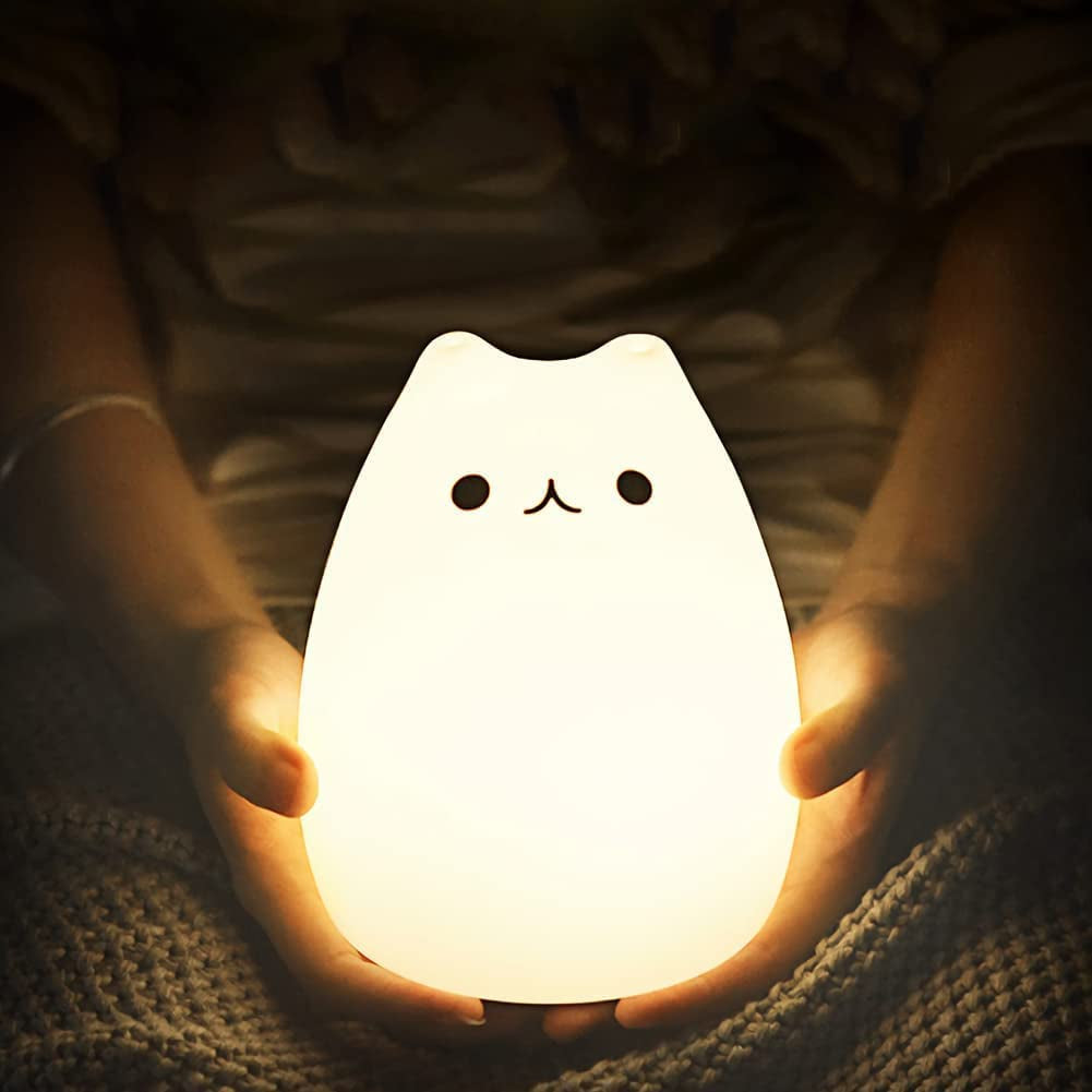 Adorable Cat Lamp Set - Remote Control Silicone Night Light for Kids & Toddlers, Rechargeable Kawaii Design (4 Pieces)